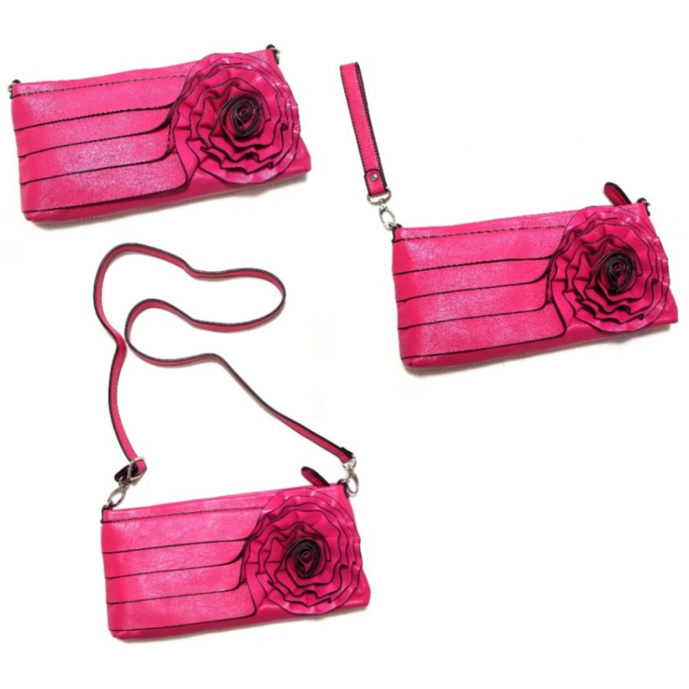 Pink Leather Flower 4 in 1 Purse